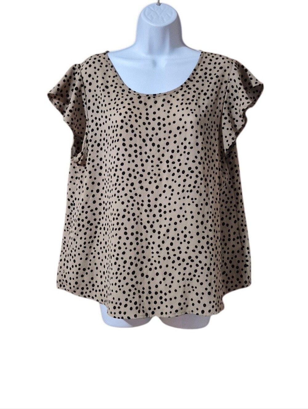 Papermoon Beige Polka Dot Flutter Sleeve Top Sz XL EUC